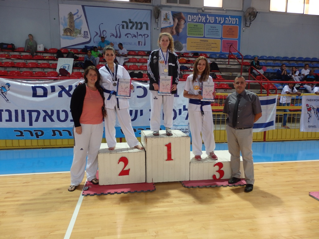 הספורטאיות על הפודיום לאחר קבלת המדליות